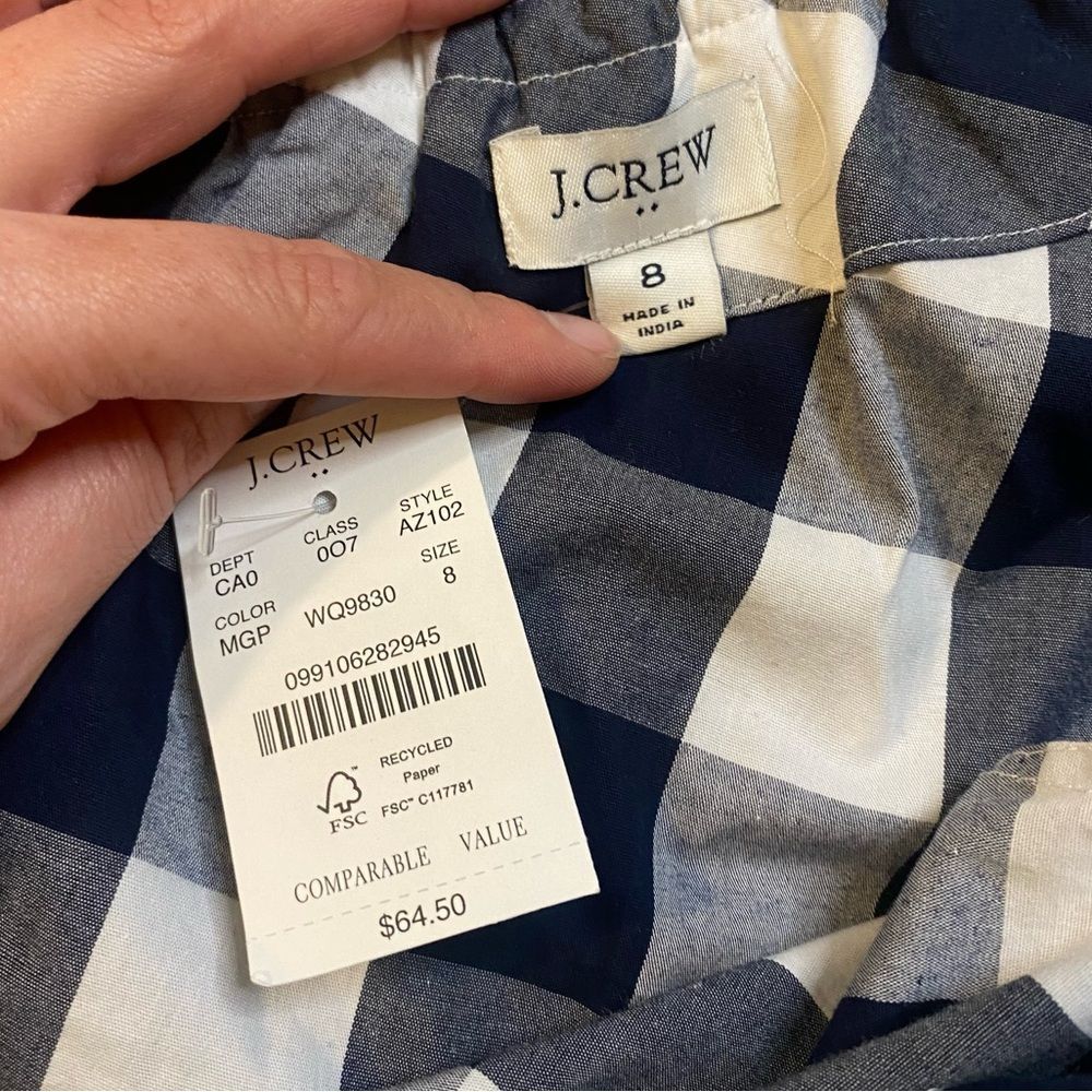 J. Crew White and Navy Gingham Ruffle One Shoulder Blouse - Picture 8 of 8